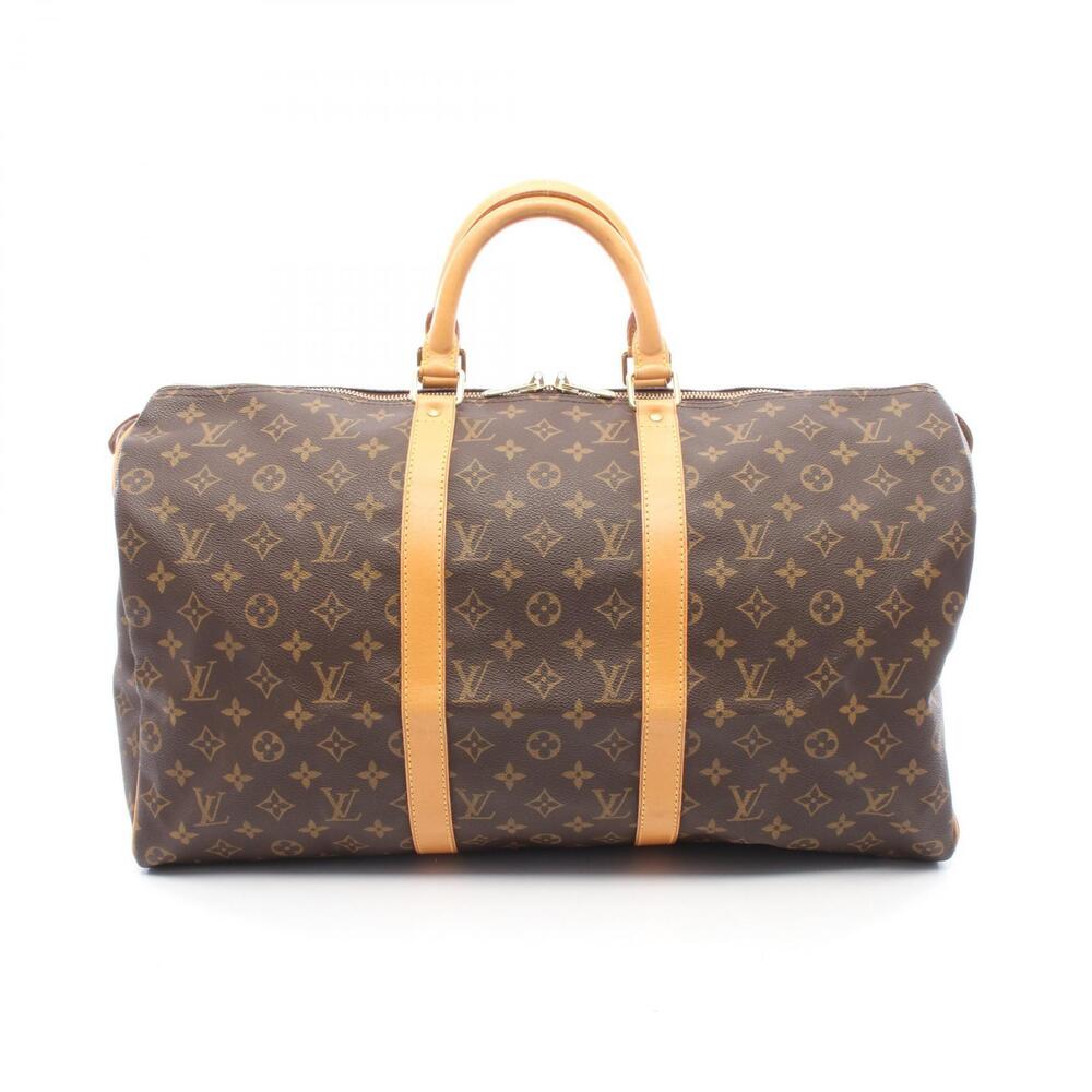 Louis Vuitton Keepall Monogram Canvas Leather Travel Bag Brown